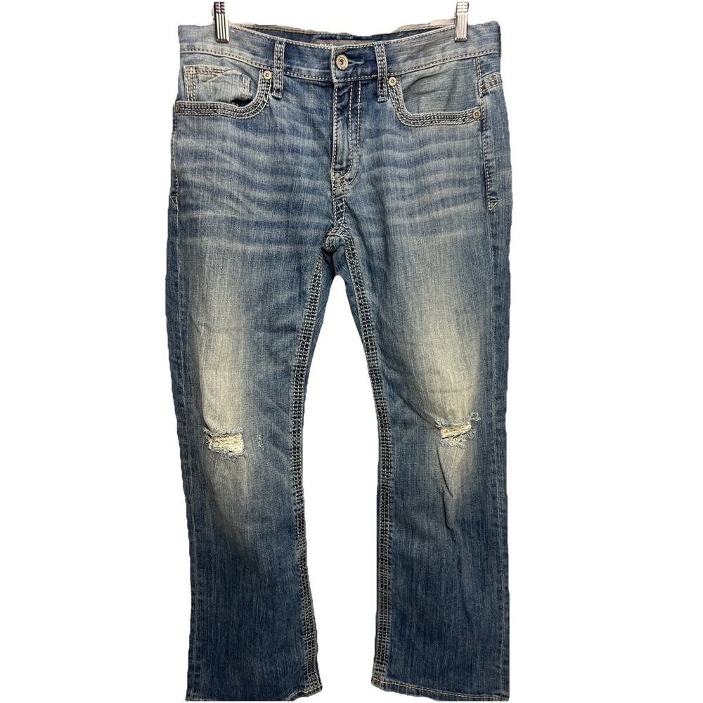 BKE Buckle Carter Bootleg Mens Jeans 32RS 32x31 Whiskered Cowboy Stretch Denim